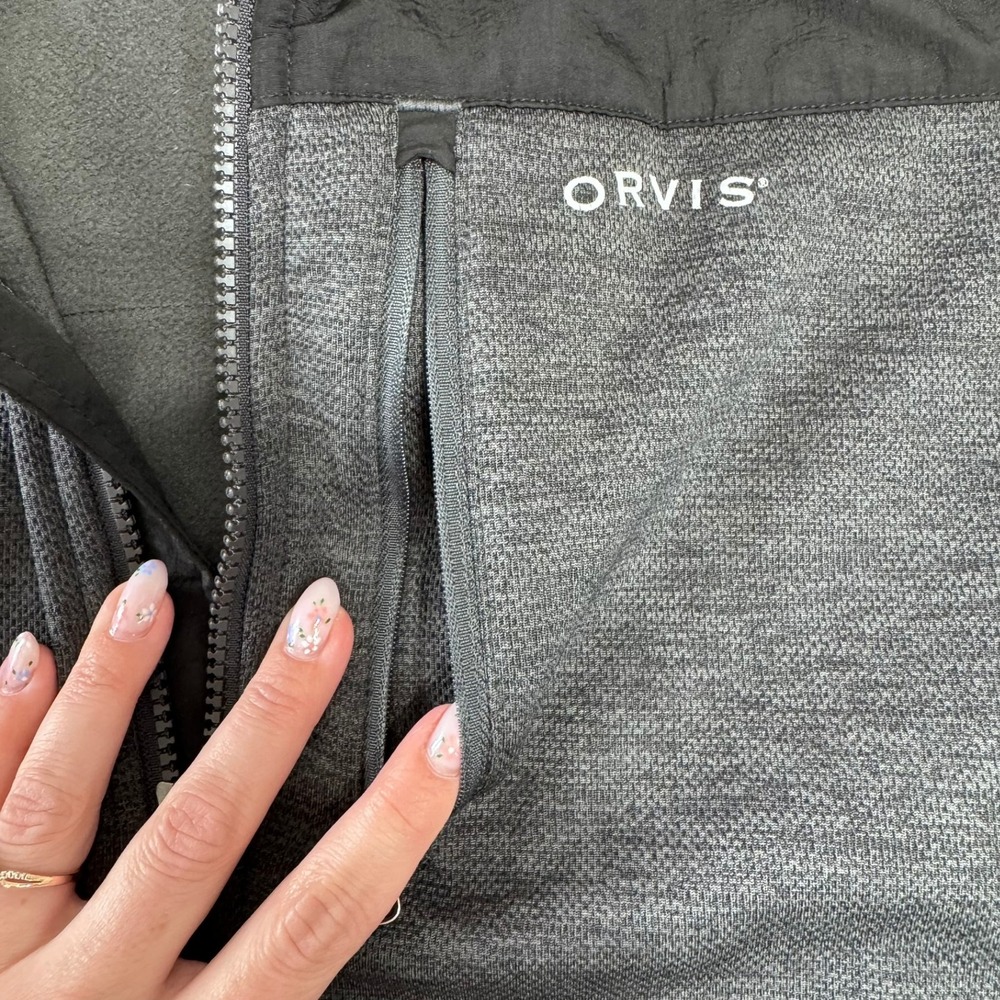 Orvis Mens Full Zip Fleece Jacket Charcoal Gray Heather Black Contrast L 1522009 - Picture 4 of 6